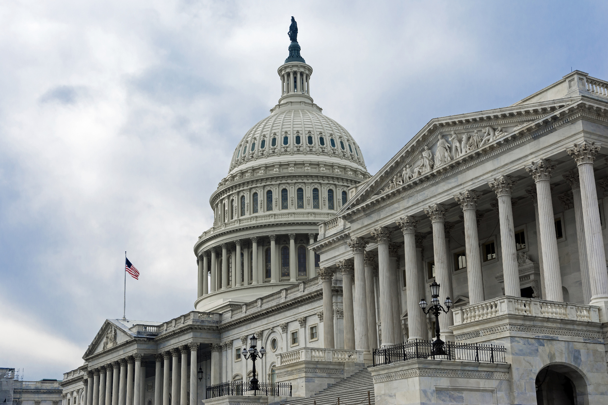 Dramatic view of the United States Capitol Building in Washington DC.