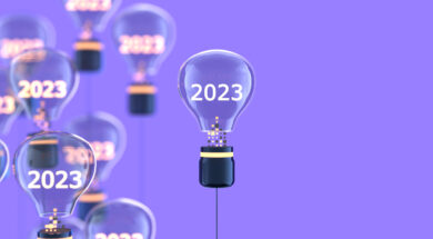 Innovation and new ideas lightbulb concept with 2023