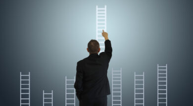 Businessman leadership ladder of success business competition