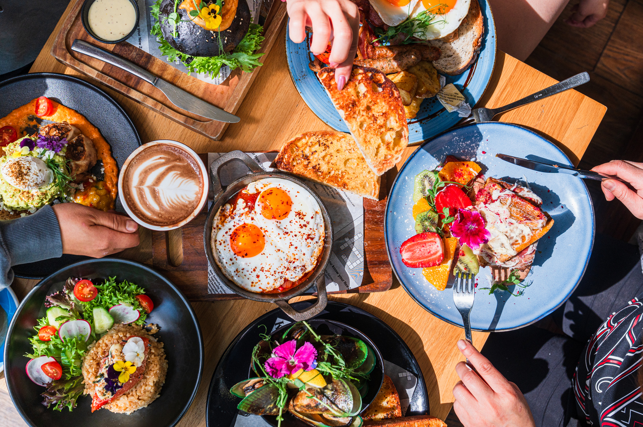 Enjoying a brunch together.