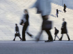 People going to work at business district of Paris