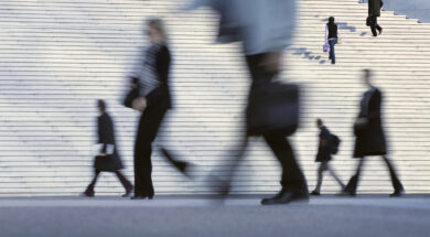 People going to work at business district of Paris