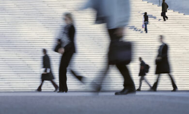 People going to work at business district of Paris