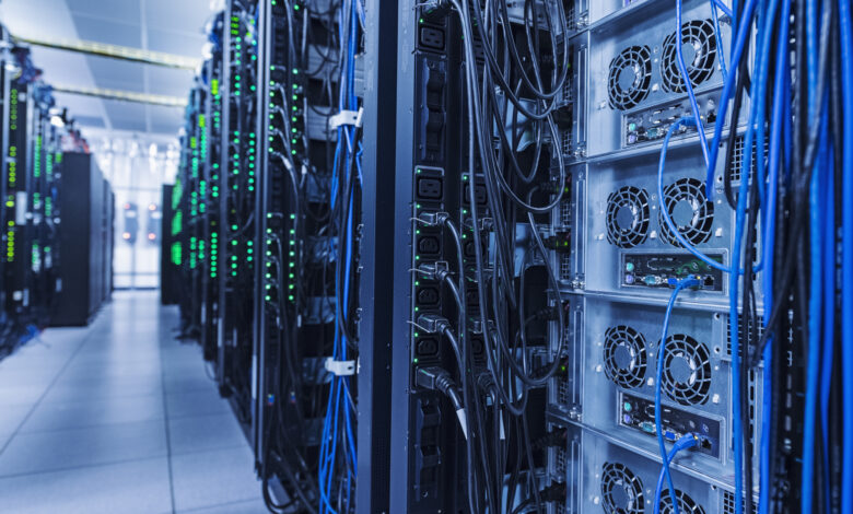 Empty aisle in server room