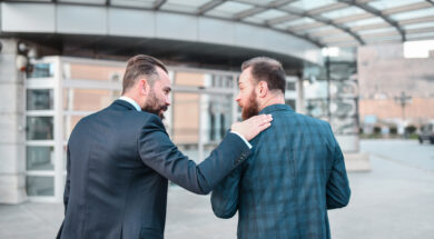 Bearded Business Partners Exchanging Ideas On How To Run Company