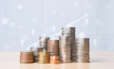 Coins stack with trading charts in financial concepts financial investment business stock growth, Savings money, income, Financial Management for the Future