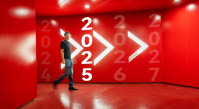 Man walking frome 2024, to 2025, new year concept