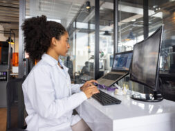 Health engineer working at a 3D printing laboratory