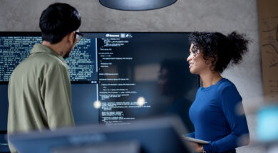 Involve People in Decisions to Improve Performance, Efficiency, and Productivity in Software Development. Diversity of team software developer on a software project discussion to define project timeline in a tech business office.