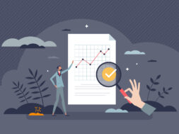 Case study insights with analysis and statistic report tiny person concept