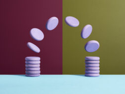 Coins moving from one stack onto another