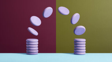 Coins moving from one stack onto another