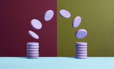 Coins moving from one stack onto another