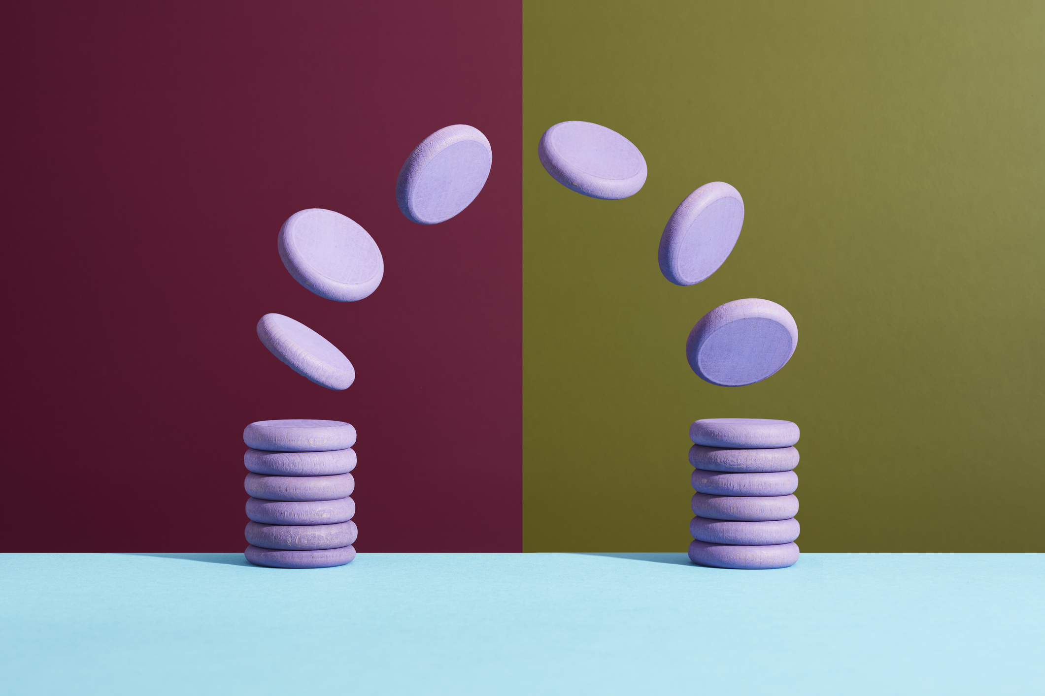 Coins moving from one stack onto another