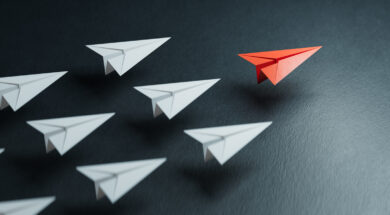 Different business concept.new ideas. paper art style. creative idea.Business competition concept with Colorful paper planes.3D rendering on black background.