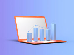 3D Laptop and Rising Bar Chart