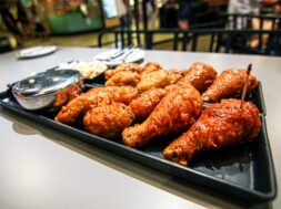 Korean traditional Bonchon spicy fried chicken food