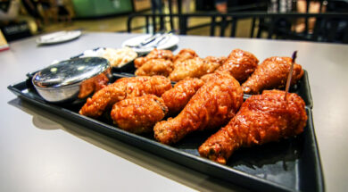 Korean traditional Bonchon spicy fried chicken food