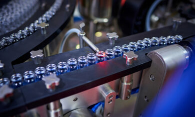 Transparent Glass Bottles at Production Line