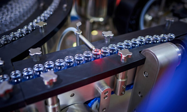 Transparent Glass Bottles at Production Line