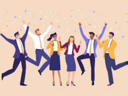 Business people jumping and celebrating success together