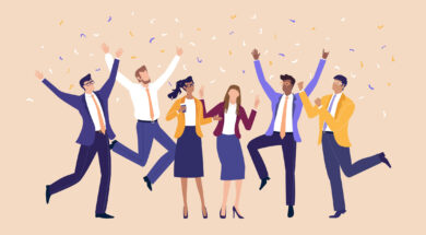 Business people jumping and celebrating success together