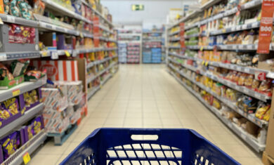 An Empty Trolley at Supermarket corridor