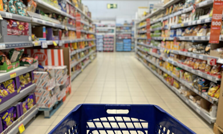 An Empty Trolley at Supermarket corridor